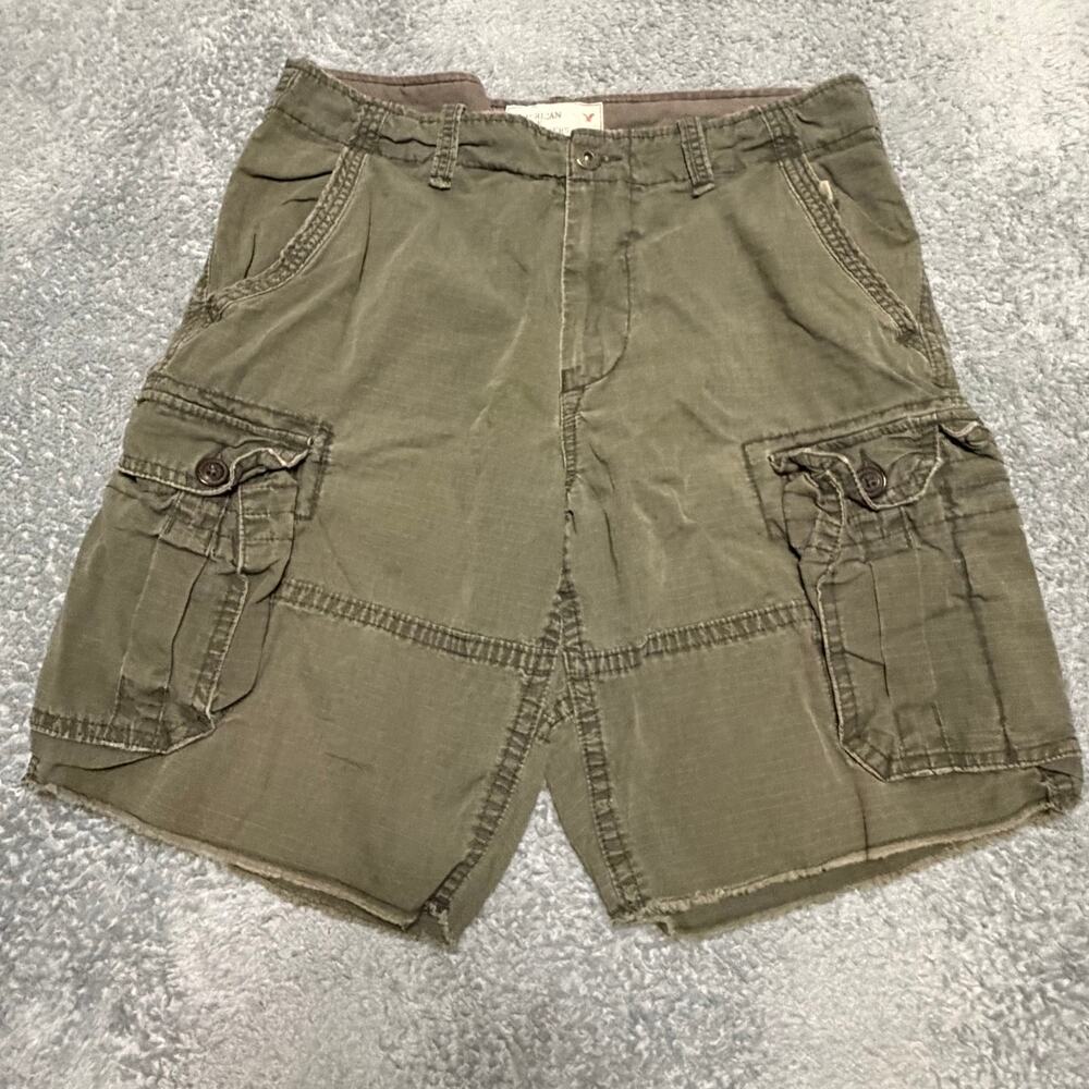American Eagle Cargo Shorts Mens 34 Longer Length Green Ripstop Grunge Y2K